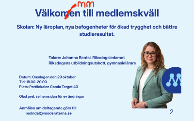 Medlemskväll om Skolan, Onsdagen den 29 okt kl 18.00